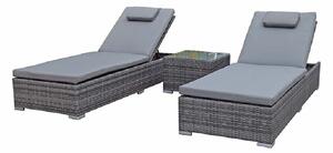 Jeana Rattan Garden Sun Loungers With Drink Table In Grey