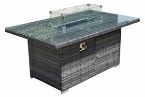 Vandalia Glass Top Garden Rectangular Firepit Dining Table In Grey