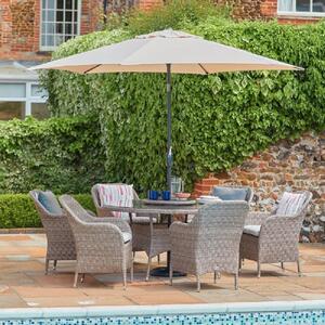 Marfa Glass Top Garden 6 Seater Dining Set With Parasol In Sand