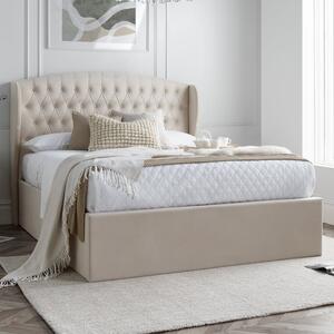 Warren Velvet Ottoman Storage Double Bed In Oatmeal