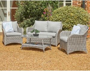 Marfa Glass Top Garden Lounge Sofa Set With Coffee Table In Stone