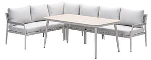 Barrie Wooden Garden Lounge Dining Set In Taupe