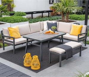 Clayton Aluminium Garden Corner Lounge Dining Set In Sand