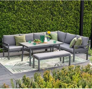 Clayton Aluminium Garden Corner Lounge Dining Set In Dark Grey