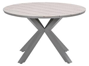 Ezra Wooden Round Garden Dining Table In Taupe