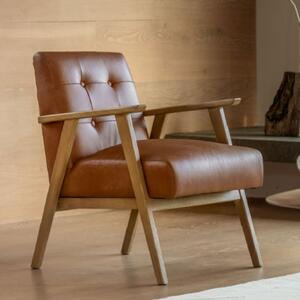 Biloxi Leather Armchair With Wooden Frame In Brown