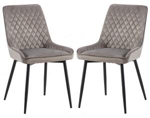 Niles Grey Velvet Dining Chairs With Black Legs In Pair