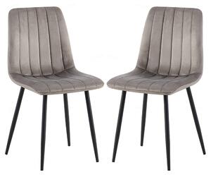 Theodore Grey Velvet Dining Chairs With Black Legs In Pair