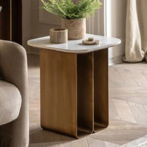 Duluth White Marble Top Side Table With Gold Base