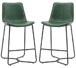 Holland Green Leather Bar Chairs With Metal Frame In Pair
