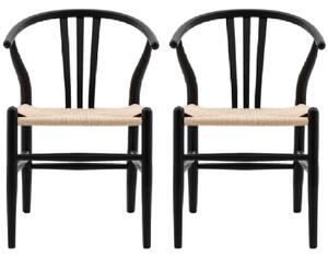 Whiten Black Wooden Dining Chairs In Pair