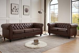 Hertford Chesterfield Faux Leather 3+2 Seater Sofa Set In Dark Brown