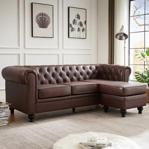 Hertford Chesterfield Faux Leather L Shaped Corner Sofa In Dark Brown