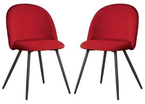 Earlville Fabric Red Dining Chairs With Wooden Legs In Pair