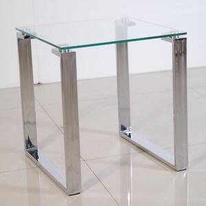 Omaha Clear Glass End Table With Stainless Steel Legs
