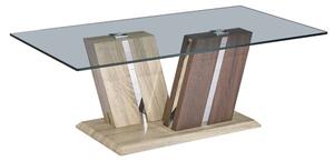 Craven Clear Glass Coffee Table With Dark And Light Wooden Base