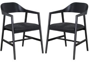 Cairo Black Wooden Carver Dining Chairs With Fabric Seat In Pair
