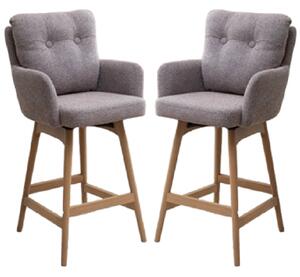 Petaluma Blush Granite Fabric Bar Chairs With Oak Legs In Pair