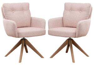 Petaluma Blush Pink Fabric Dining Chairs With Oak Legs In Pair