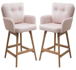 Petaluma Blush Pink Fabric Bar Chairs With Oak Legs In Pair