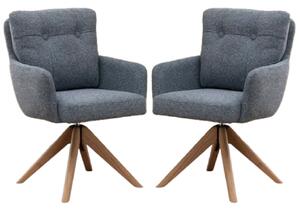 Petaluma Storm Teal Fabric Dining Chairs With Oak Legs In Pair
