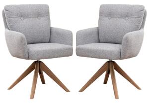 Petaluma Silver Grey Fabric Dining Chairs With Oak Legs In Pair