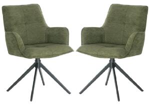 Joplin Green Fabric Dining Chairs With Metal Base In Pair