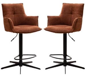 Joplin Tan Fabric Bar Chairs With Metal Base In Pair