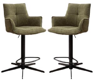 Joplin Green Fabric Bar Chairs With Metal Base In Pair