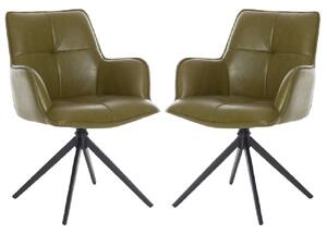 Joplin Green PU Leather Dining Chairs With Metal Base In Pair