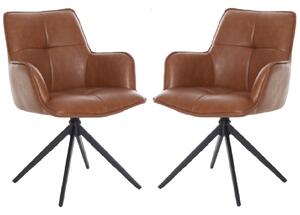 Joplin Tan PU Leather Dining Chairs With Metal Base In Pair