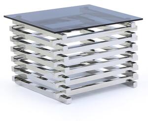 Morita Tinted Glass Square End Table With Steel Frame