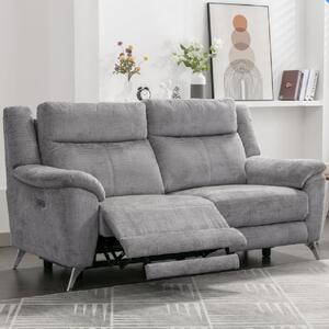 Mankato Fabric Electric Recliner 3 Seater Sofa In Ash