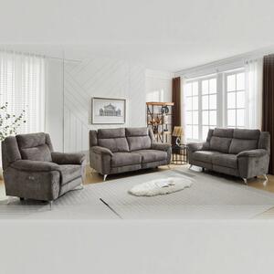 Mankato Fabric Electric Recliner Sofa Suite In Stone