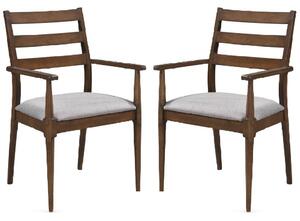 Orillia Walnut Wooden Carver Dining Chairs With Fabric Seat In Pair