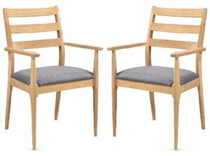 Orillia Oak Wooden Carver Dining Chairs With Fabric Seat In Pair