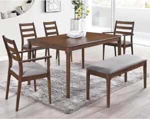 Orillia Wooden Dining Table With 4 Chairs And 1 Bench In Walnut