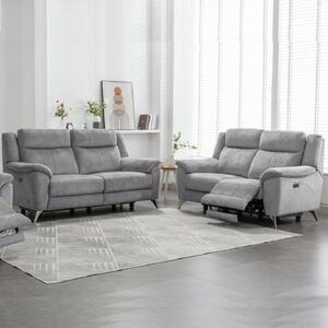 Mankato Fabric Electric Recliner 3+2 Seater Sofa Set In Ash