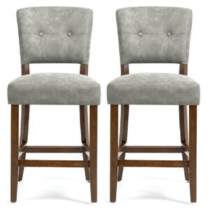 Ontario Grey Bison Fabric Bar Chairs In Pair