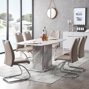 Amarillo Marble Dining Table With 6 Champagne Chairs In Grey