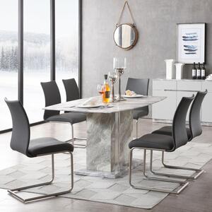 Amarillo Marble Dining Table With 6 Grey Chairs In Grey