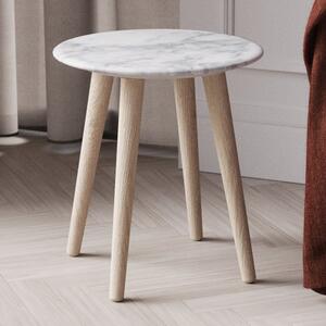Bellvue White Marble Top Side Table With Natural Wooden Legs