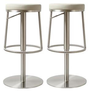 Visalia Light Grey PU Leather Bar Stools With Steel Base In Pair