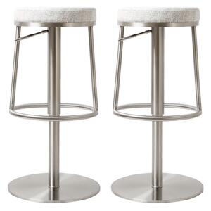 Visalia Silver Grey Fabric Bar Stools With Steel Base In Pair