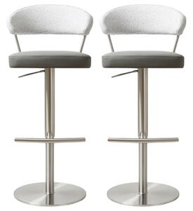 Sloan Grey Leather Fabric Bar Stools In Pair
