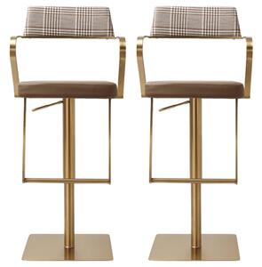 Turlock Mocha Leather Fabric Bar Stools In Pair