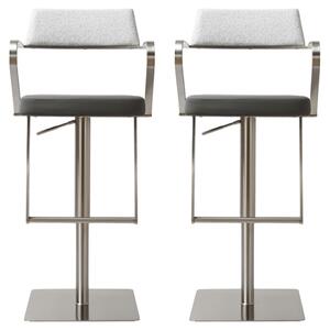 Turlock Grey Leather Fabric Bar Stools In Pair