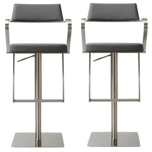 Turlock Grey Leather Bar Stools In Pair