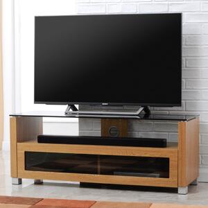 Elmira Small Wooden TV Stand With Glass Top In Light Oak