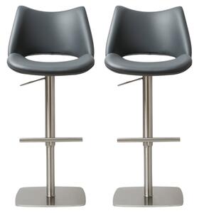 Cardwell Slate Grey PU Leather Bar Stools with Steel Base In Pair